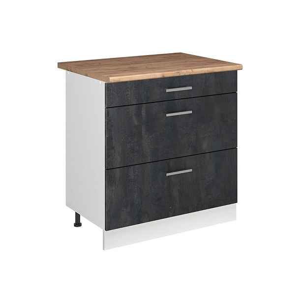 Vicco SPODNÍ SKŘÍŇKA KUCHYŇSKÉ LINKY R-Line, Černý beton/Bílá, 80 cm se 3 zásuvkami pracovná doska Dub Goldkraft