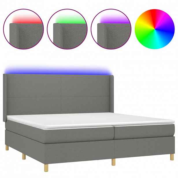 vidaXL Box spring postel s matrací a LED tmavě šedá 200x200 cm textil