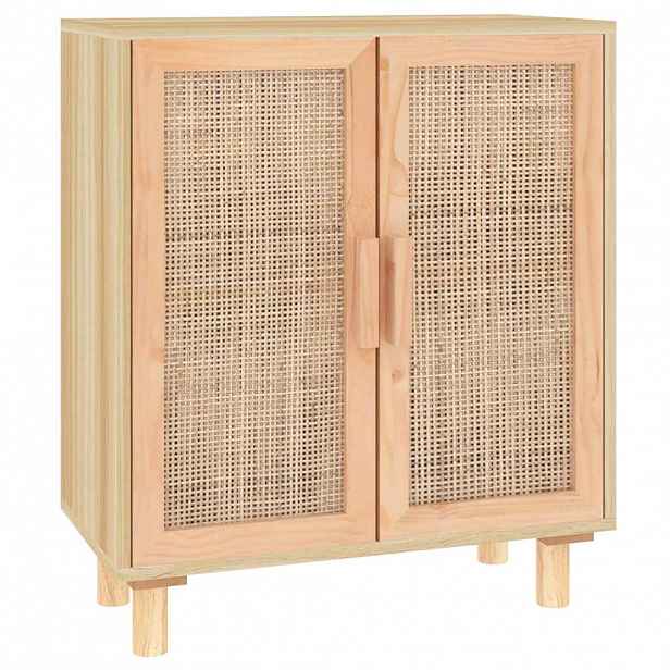 vidaXL Příborník hnědý 60x30x70 cm masivní borovice a přírodní ratan
