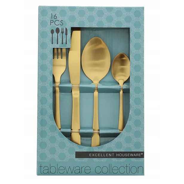 Zlaté Příbory Komplet 16 Kusů Příborů Glamour Home Decor Mat
