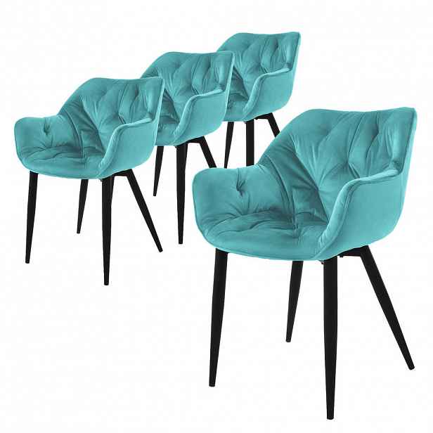 ML-DESIGN JÍDELNÍ ŽIDLE, sada 4 ks, petrolový samet