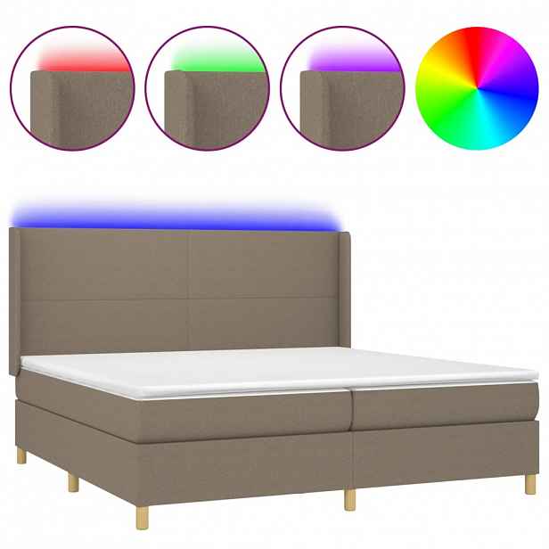 vidaXL Box spring postel s matrací a LED taupe 200x200 cm textil
