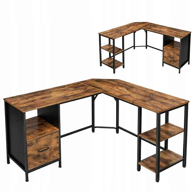 Rustikální rohový psací stůl Velký vintage Metal loft deska Počítačový Stůl