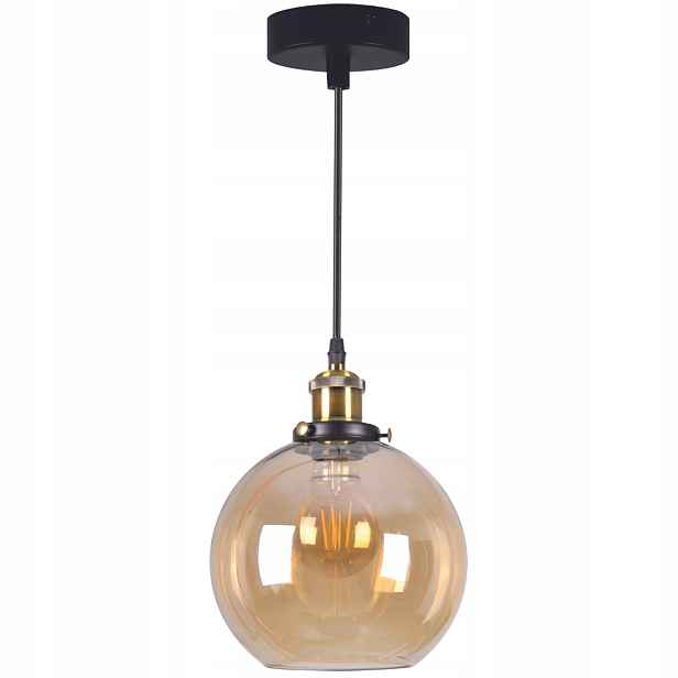 Závěsná lampa černá zlatá jantarová skleněná koule loft nad stůl Polux