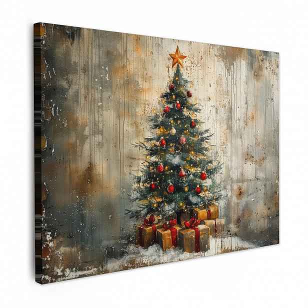 MuchoWow OBRAZ NA PLÁTNĚ Vánoční stromek - Vintage - Vánoce - Dárek 80x60 cm