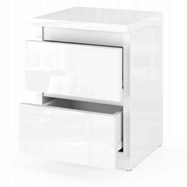 Noční Stolek Celý Bílý Lesk 2 Zásuvky 30CM Noční stolek Nakastlik