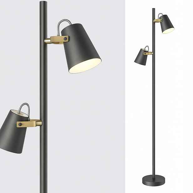 Stojací podlahová lampa Fabio 2 led Černá Zlatá