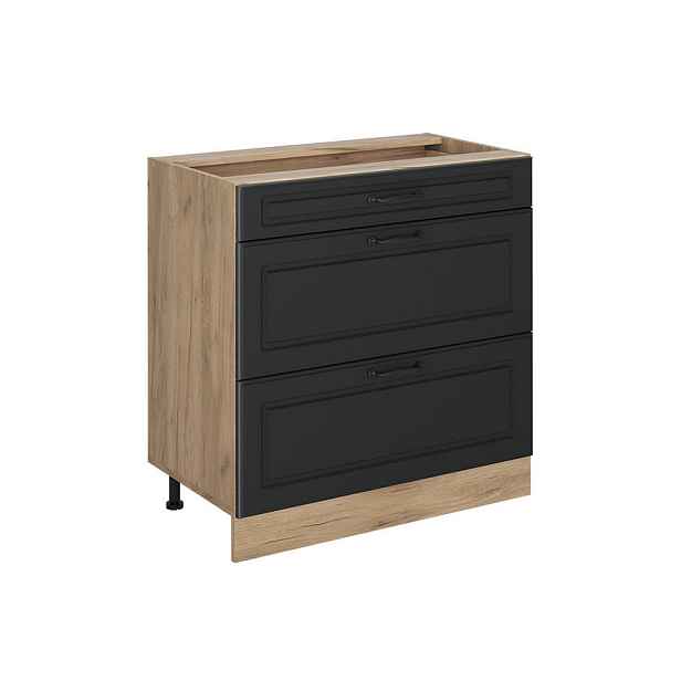 Vicco SPODNÍ SKŘÍŇKA KUCHYŇSKÉ LINKY R-Line, Antracitový venkovský dům/Zlatý mocný dub, 80 cm se 3 zásuvkami bez pracovní desky