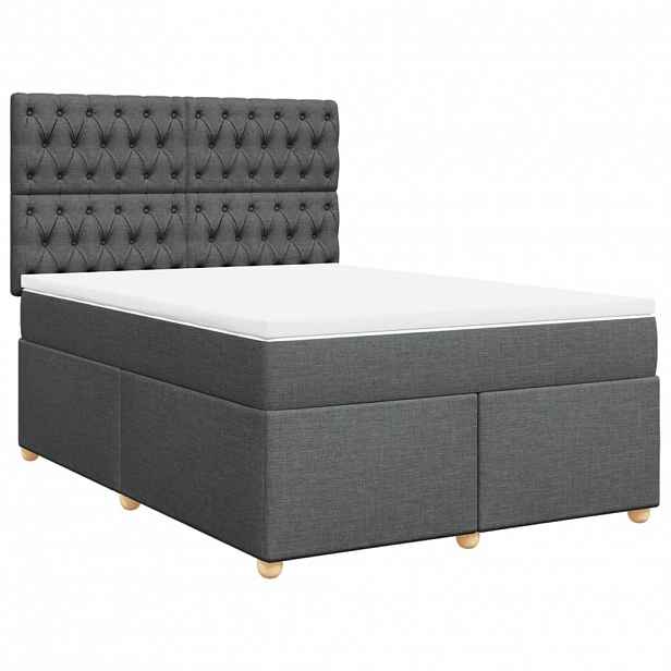 vidaXL Box spring postel s matrací tmavě šedý 140 x 190 cm textil