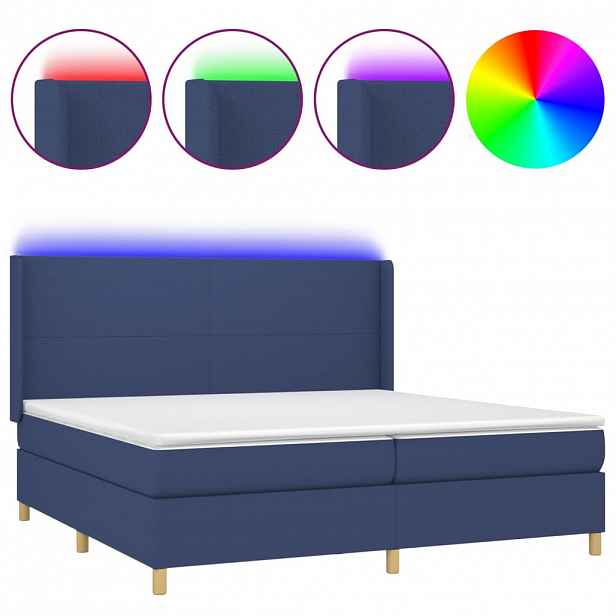 vidaXL Box spring postel s matrací a LED modrá 200x200 cm textil