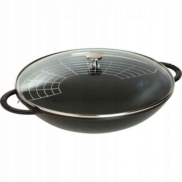 Litinový wok s víkem 37 cm, černý Staub