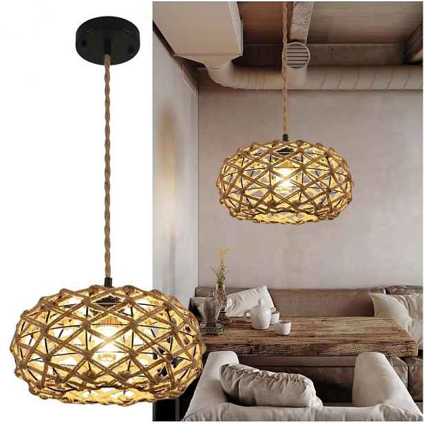 Závěsné stropní svítidlo Boho lustr ratan E27 Retro Loft Přírodní