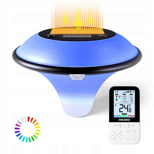 Inkbird IBS-P05R Bezdrátový bazénový teploměr napájený solární energií se 7barevným osvětlením