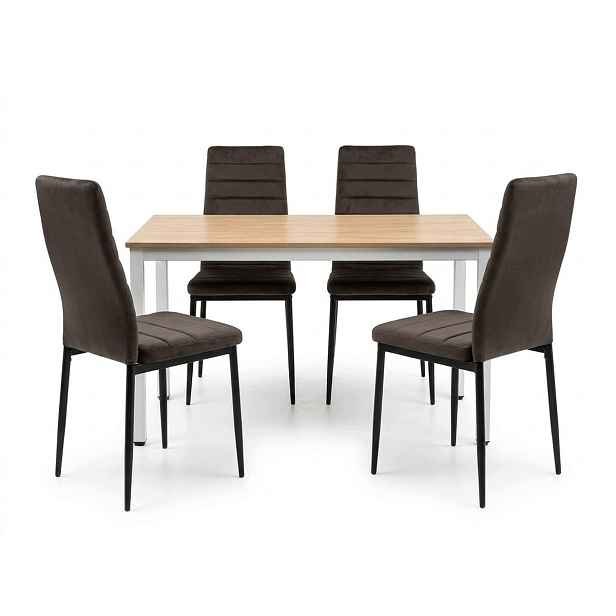 Loftový jídelní set 120x60 cm, dekor dub sonoma 4 hnědé sametové židle Axell