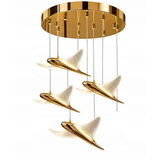 Závěsná lampa zlatá 5 plášťů 28 cm, moderní, nastavitelný lustr