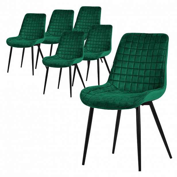 ML-DESIGN JÍDELNÍ ŽIDLE, SADA 6 KS, tmavě zelený samet