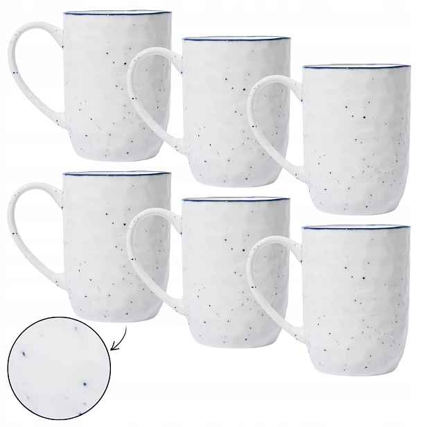 Porcelánové Hrnečky 395 ML 6 Ks Pebbles na kávu, bílý čaj s puntíky