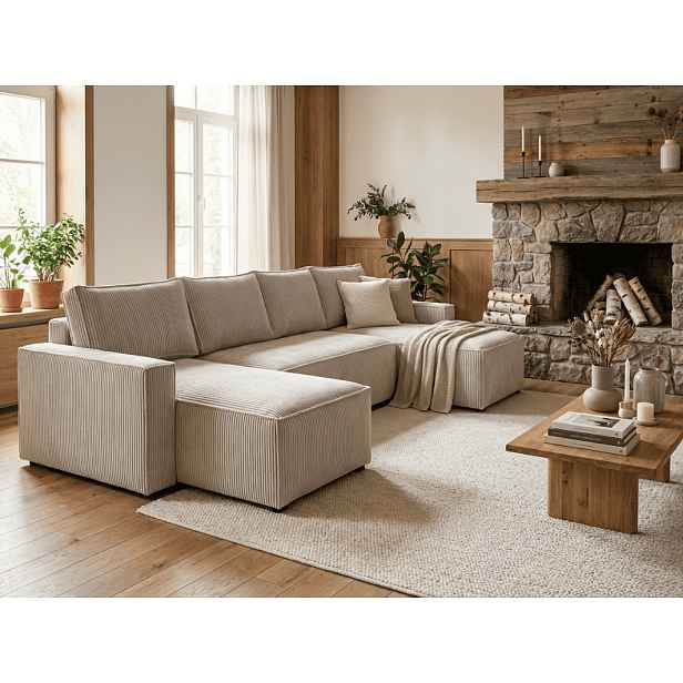 Světle béžová sedací souprava do U SMART COSARO 295x140 cm