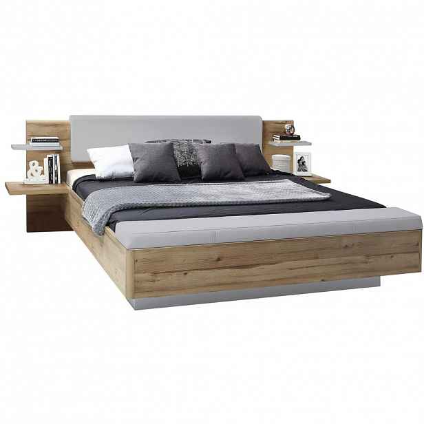 Ti'me POSTEL S NOČNÍMI STOLKY, 180/200 cm, šedá, dub artisan