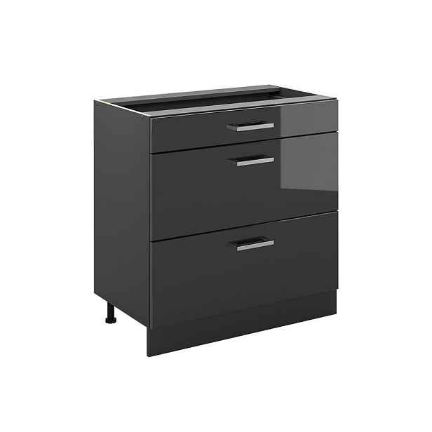Vicco SPODNÍ SKŘÍŇKA KUCHYŇSKÉ LINKY R-Line, Antracitový vysoký lesk/Antracit, 80 cm se 3 zásuvkami bez pracovní desky