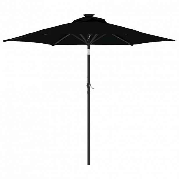 vidaXL Zahradní slunečník s LED a ocelovou tyčí černý 225x225x212 cm