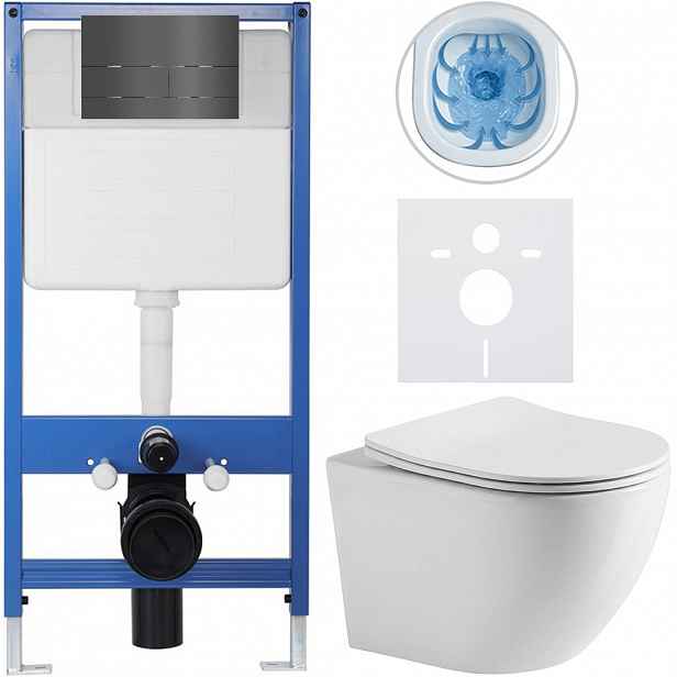 Kompletní WC set Profi/Cesso - bílá lesklá - WC tlačítko Line/Tmavě šedá - předstěnová instalace - 49x36 cm