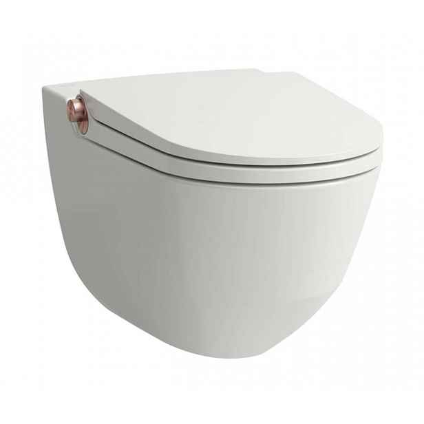 Laufen Cleanet Riva - Elektronický bidet s keramikou, závěsný, Rimless, SoftClose, LCC, bílá/leštěné růžové zlato H8206914030001