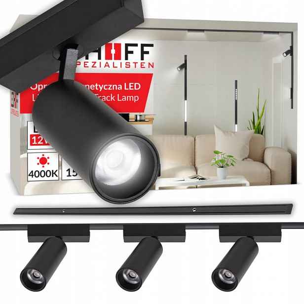 Sada Kolejnicového Osvětlení Ledhoff Kolejnice 1 m 3x Led reflektor Černá