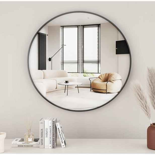 Zrcadlo kulaté Koonmi 60 cm, černý hliníkový rám