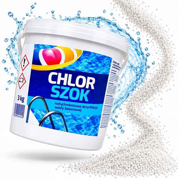 Bazénová Voda Chlor Šok 3KG Granulát Rychlé Chlorování Dezinfekce