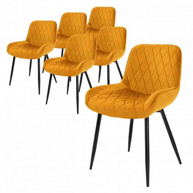 ML-DESIGN JÍDELNÍ ŽIDLE, sada 6 ks, hořčičně žlutý samet