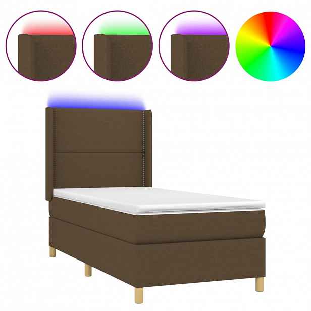 vidaXL Box spring postel s matrací a LED tmavě hnědá 90x190 cm textil