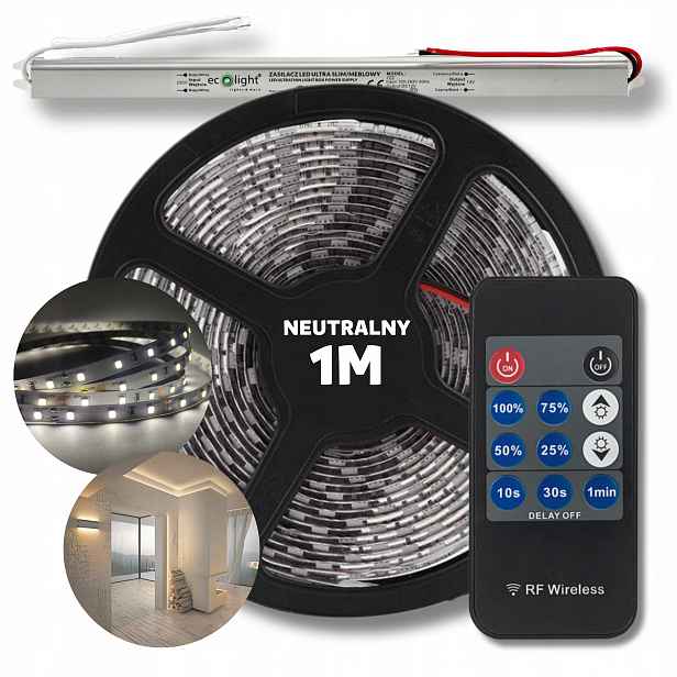 Set 1 m Led pásek Smd bílý neutrální napájecí zdroj dálkový ovladač 12 V