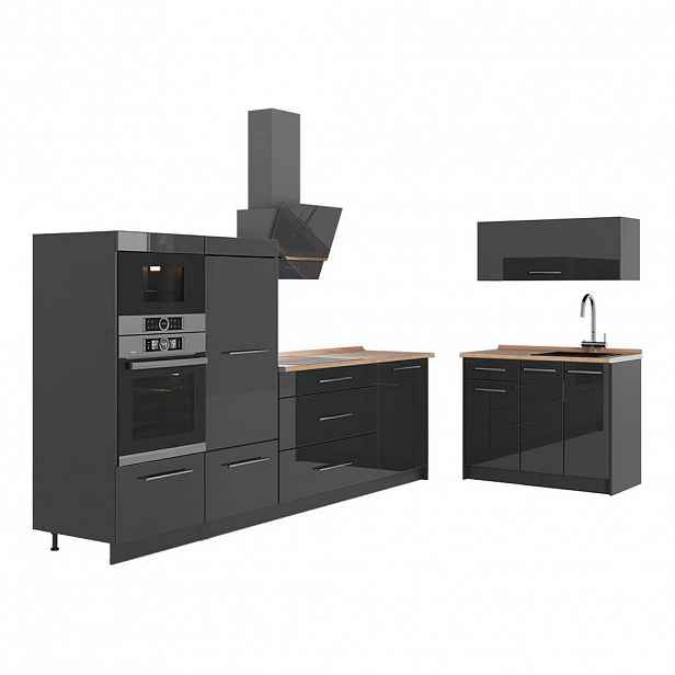 Vicco KUCHYNĚ Fame-Line, Antracitový vysoký lesk/Antracit, 380 cm, PD Dub