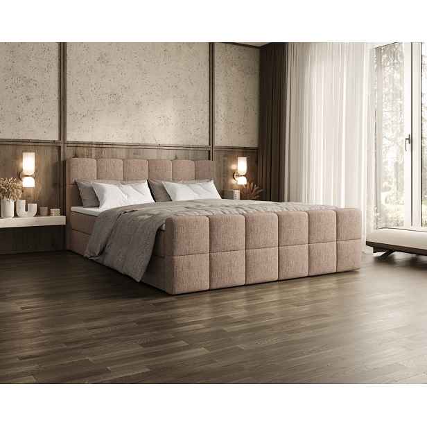 Čalouněná postel 140x200 CABRIA s úložným prostorem - béžová