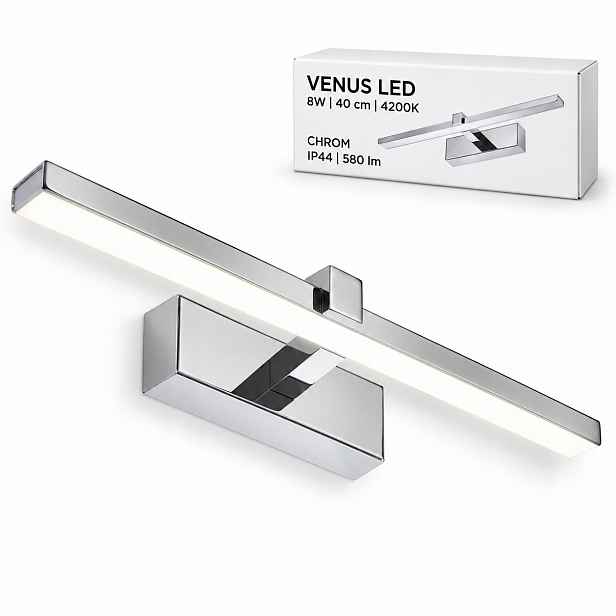 Chromová Led nástěnná lampa Venus 8W 40 cm do koupelny nad zrcadlo 4200K IP44 580lm