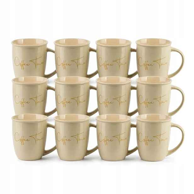 Šálky na kávu s nápisem Coffee Time 330 ml 12 ks Porcelánové krémové