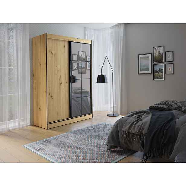 Šatní skříň Oulu II 150 cm, dub artisan/černý HELCEL