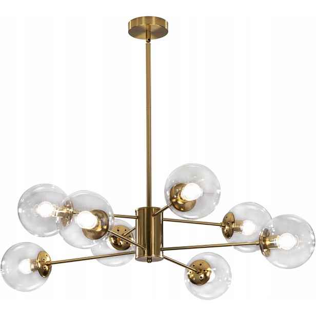 8bodový lustr Sputnik Kco Lighting Zlaté Sklo Průhledné
