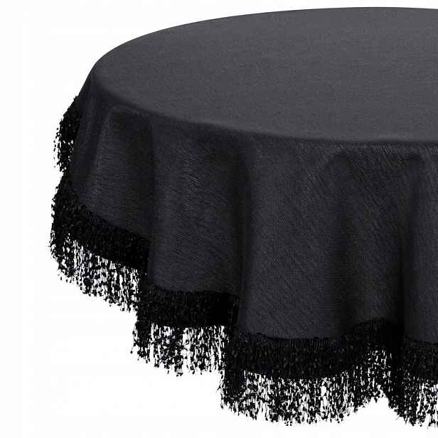 Ubrus 150 cm černý s třásněmi kulatý