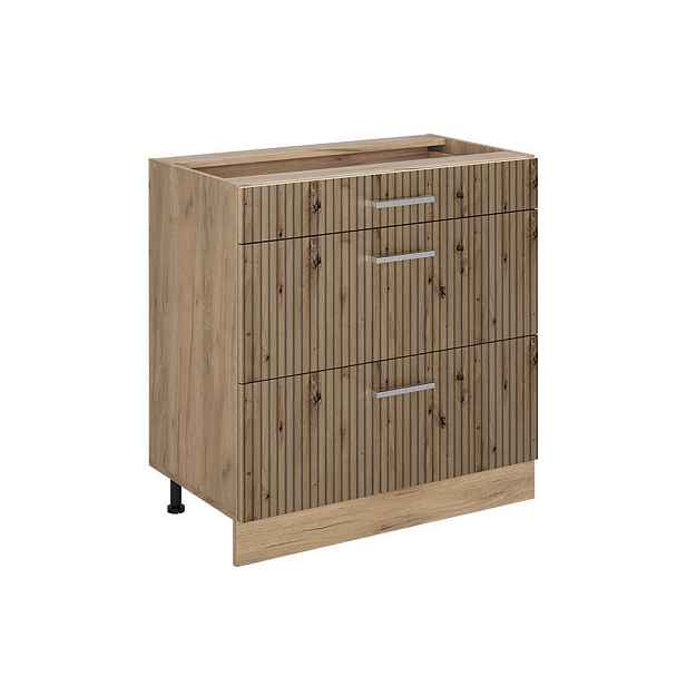 Vicco SPODNÍ SKŘÍŇKA KUCHYŇSKÉ LINKY R-Line, Řemeslný dub/Zlatý mocný dub, 80 cm se 3 zásuvkami bez pracovní desky