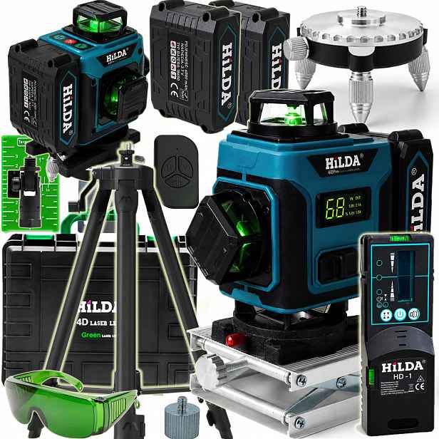 Laserová Vodováha Hilda 16 Linií Laser 4D Pro Stativ 1,6 M Přijímač
