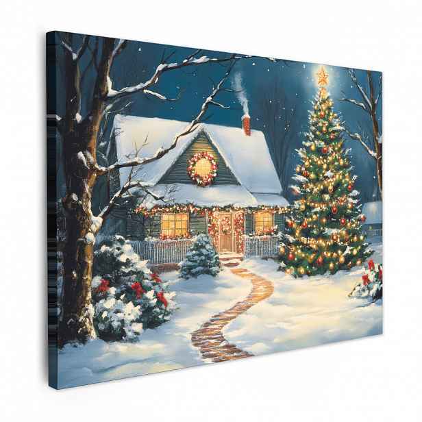 MuchoWow OBRAZ NA PLÁTNĚ Vánoce - Vánoční stromek - Zima - Domov - Sníh 80x60 cm