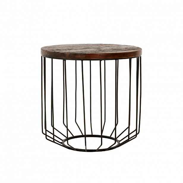 WOMO-DESIGN KONZOLOVÝ STOLEK kulatý Ø 50x50 cm přírodní černá z recyklovaného dřeva s kovovou konstrukcí