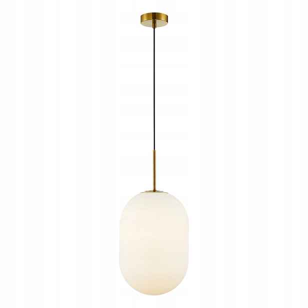 Závěsná lampa zlatá, velké skleněné bílé stínítko nad stůl glamour 24 cm Milagro