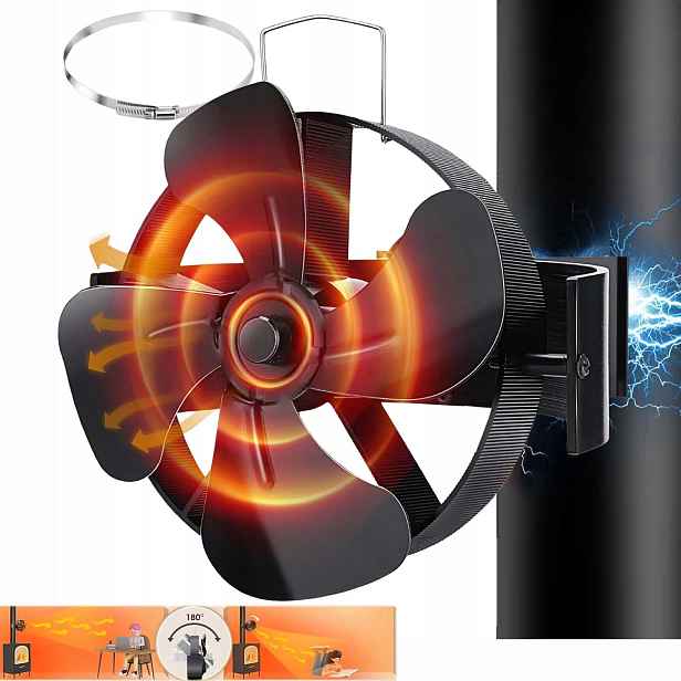 Termoelektrický Krbový Ventilátor Napájený Teplem, Tichý Ventilátor, Černý