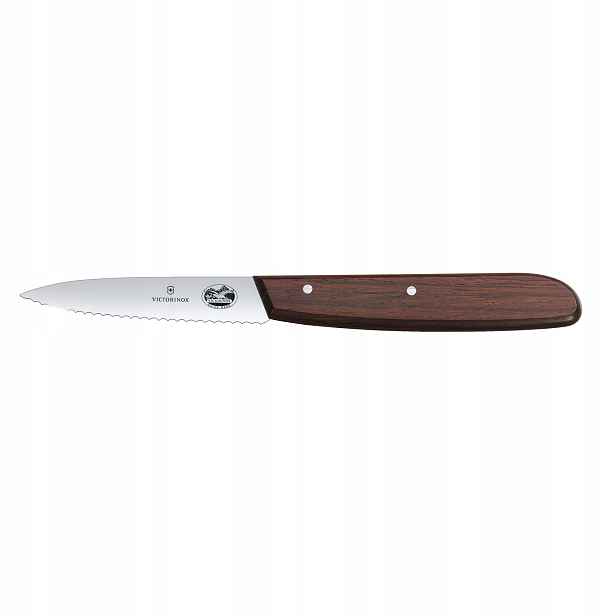 Nůž na loupání Victorinox 8 cm, zoubkovaná rukojeť, růžové dřevo