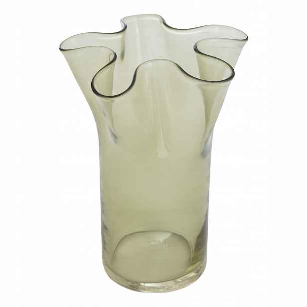 Skleněná Váza S Vlnitým Vzorem Ø 17 CM X 23,5 CM Olivová Dekorace