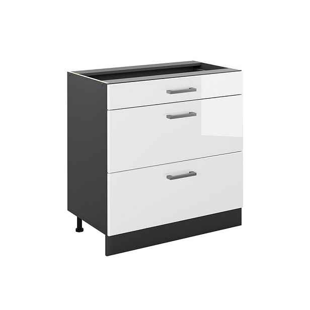 Vicco SPODNÍ SKŘÍŇKA KUCHYŇSKÉ LINKY R-Line, Bílá vysoký lesk/Antracit, 80 cm se 3 zásuvkami bez pracovní desky