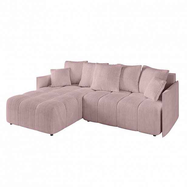 ALTDECOR ROHOVÁ SEDACÍ SOUPRAVA s otomanem vlevo LONLI-L 251x189x68 růžový manšestr